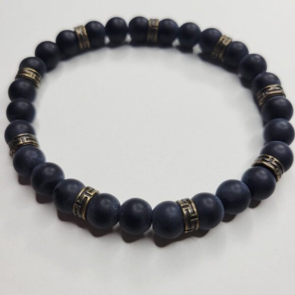 NWT Mens Genuine Dark Black Onyx Stone Stretch Bracelet Bronze Accents - Picture 5 of 5